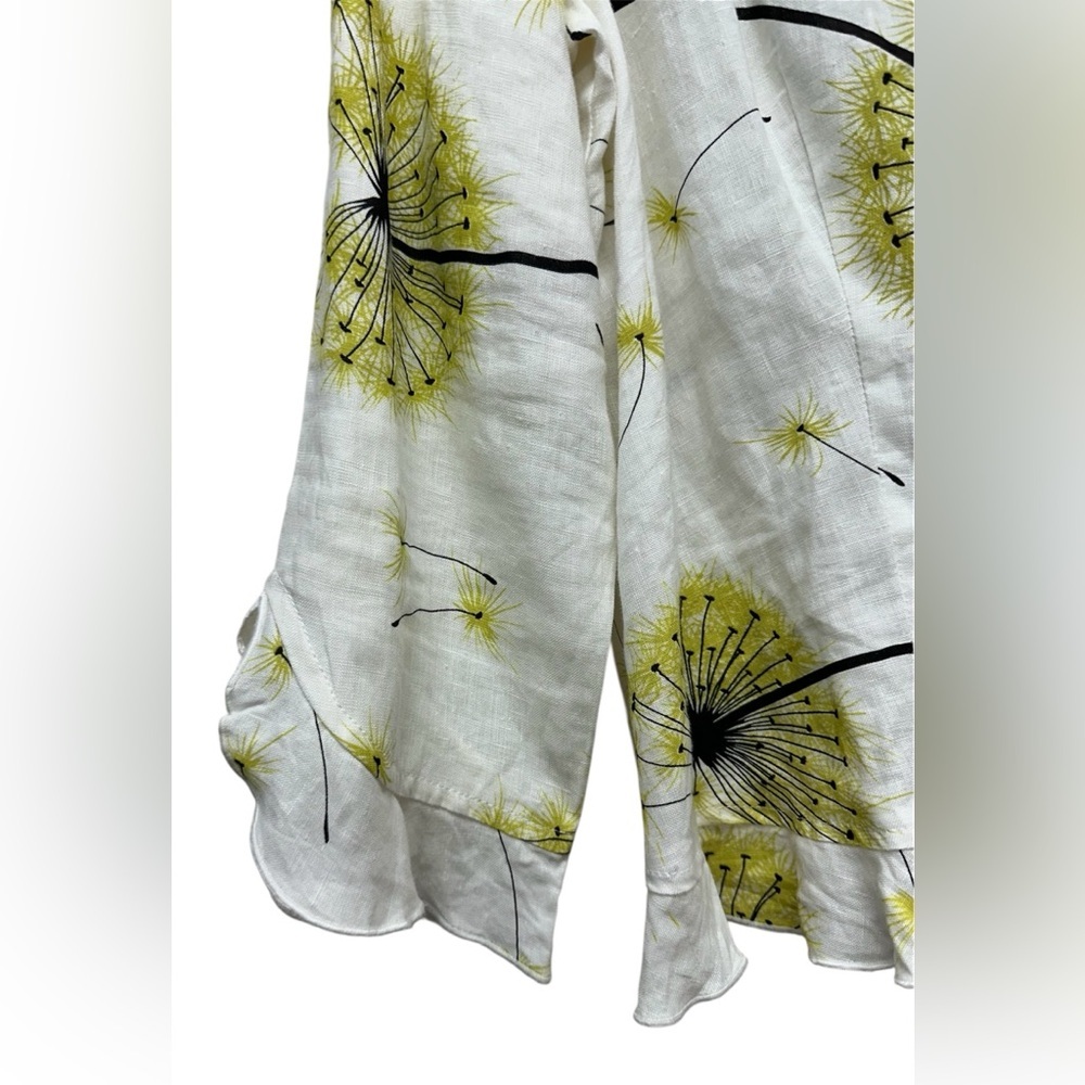 Robert Kitchen Women’s Sz L Linen Floral Blouse Button Up Shirt Dandelion Top - Picture 3 of 9